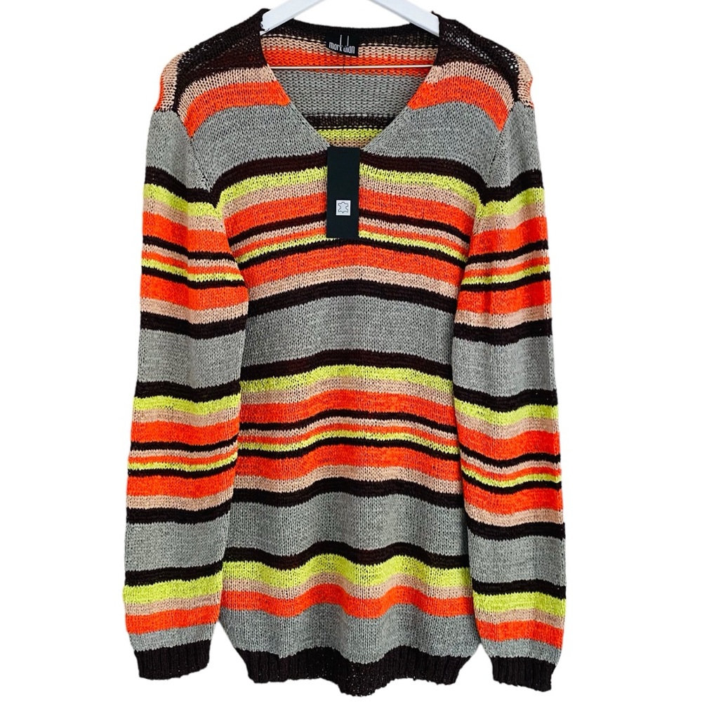 Mark Alan NWT Colorful Orange & Yellow Stripe Crochet Knit‎ Long Sleeve Sweater